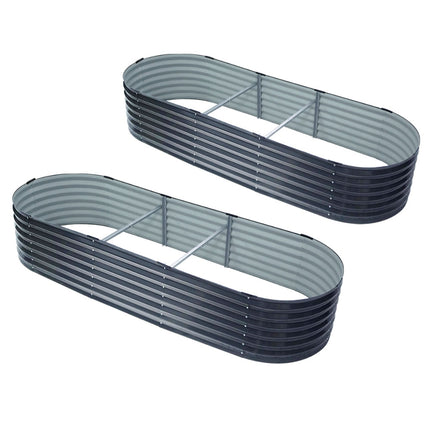 2x Raised Green Fingers Garden Bed 240X80X42cm Oval Planter Box Container Galvanised.