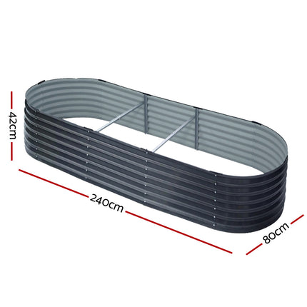 2x Raised Green Fingers Garden Bed 240X80X42cm Oval Planter Box Container Galvanised.