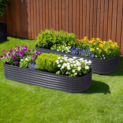 2x Raised Green Fingers Garden Bed 240X80X42cm Oval Planter Box Container Galvanised.