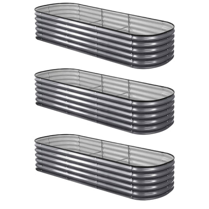 Green Fingers 3 Pcs Raised Garden Bed Kit Oval Galvanized Steel Planter Boxes 240x80x42cm, Heavy Duty Metal Elevated Garden Bed for Vegetables Flowers Herbs, with Safety Edging, Gloves & Pegs Included.