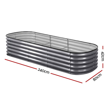 Green Fingers 3 Pcs Raised Garden Bed Kit Oval Galvanized Steel Planter Boxes 240x80x42cm, Heavy Duty Metal Elevated Garden Bed for Vegetables Flowers Herbs, with Safety Edging, Gloves & Pegs Included.