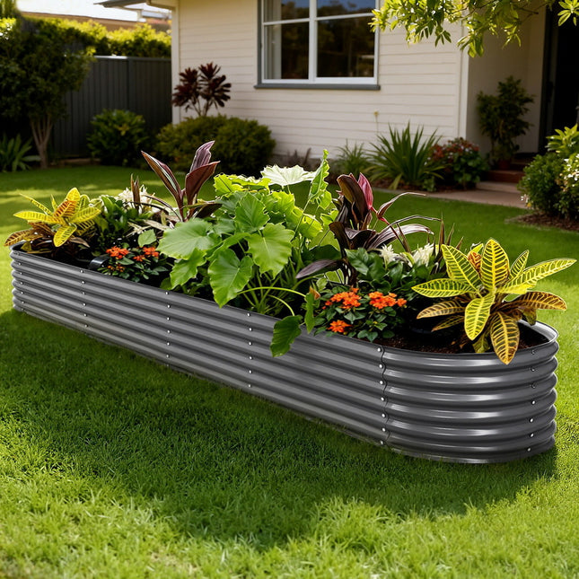 Green Fingers Garden Bed 320X80X42cm Oval Planter Box Raised Container Galvanised.