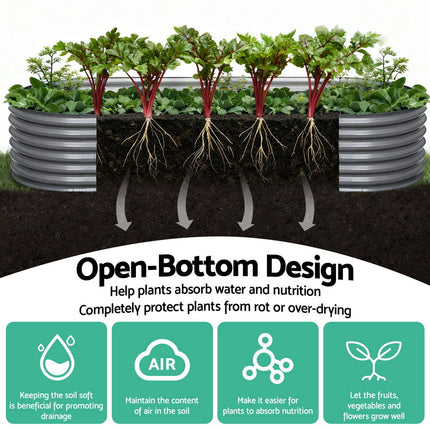 Green Fingers Garden Bed 320X80X42cm Oval Planter Box Raised Container Galvanised.
