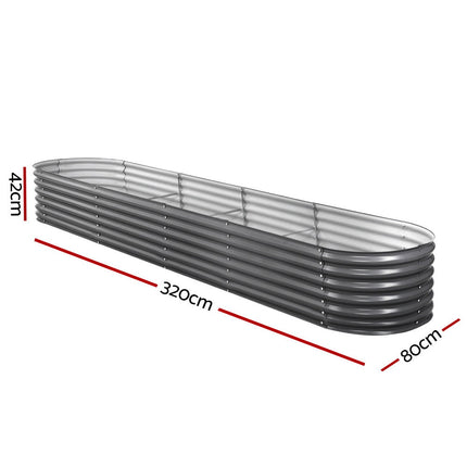 Green Fingers Garden Bed 320X80X42cm Oval Planter Box Raised Container Galvanised.