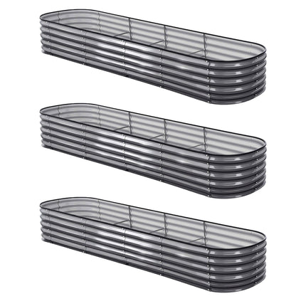 Green Fingers 3 Pcs Raised Garden Bed Kit Oval Galvanized Steel Planter Boxes 320x80x42cm, Heavy Duty Metal Elevated Garden Bed for Vegetables Flowers Herbs, with Safety Edging, Gloves & Pegs Included.