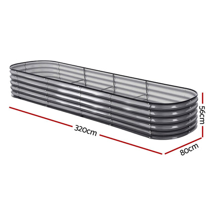 Green Fingers 3 Pcs Raised Garden Bed Kit Oval Galvanized Steel Planter Boxes 320x80x42cm, Heavy Duty Metal Elevated Garden Bed for Vegetables Flowers Herbs, with Safety Edging, Gloves & Pegs Included.