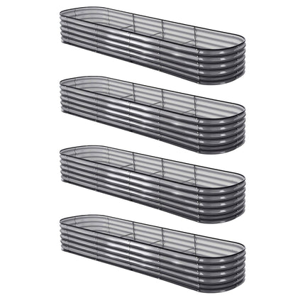 Green Fingers 4 Pcs Raised Garden Bed Kit Oval Galvanized Steel Planter Boxes 320x80x42cm, Heavy Duty Metal Elevated Garden Bed for Vegetables Flowers Herbs, with Safety Edging, Gloves & Pegs Included.