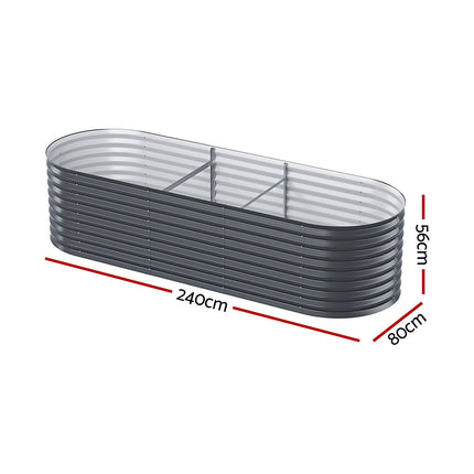 x2 Green Fingers Raised Garden Bed Kit Planter Oval Galvanised Steel 240cmX80cmX56cm.
