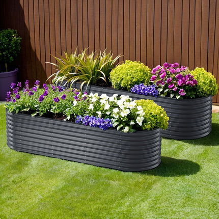 x2 Green Fingers Raised Garden Bed Kit Planter Oval Galvanised Steel 240cmX80cmX56cm.