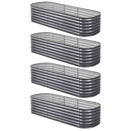 Green Fingers 4 Pcs Raised Garden Bed Kit Oval Galvanized Steel Planter Boxes 240x80x56cm, Heavy Duty Metal Elevated Garden Bed for Vegetables Flowers Herbs, with Safety Edging, Gloves & Pegs Included.