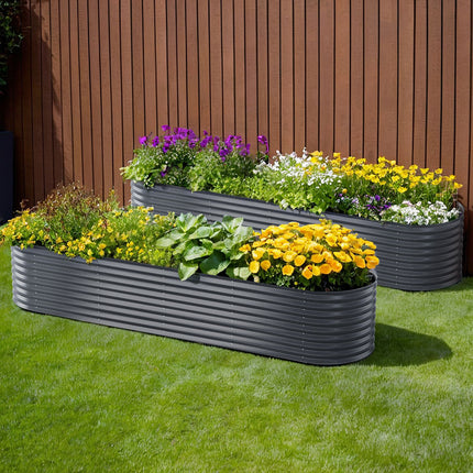 2x Green Fingers Raised Garden Bed 320X80X56cm Oval Planter Box.