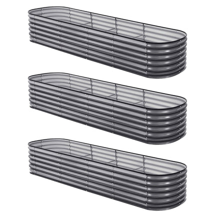 Green Fingers 3 Pcs Raised Garden Bed Kit Oval Galvanized Steel Planter Boxes 320x80x56cm, Heavy Duty Metal Elevated Garden Bed for Vegetables Flowers Herbs, with Safety Edging, Gloves & Pegs Included.