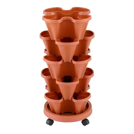 Green Fingers Raised Garden Bed 5 Tier Vertical Garden Brick Red Strawberry Stackable Planters Herbs Petunias.