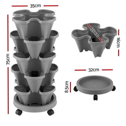 Green Fingers Raised Garden Bed 5 Tier Vertical Garden Grey Strawberry Stackable Planters Herbs Petunias.