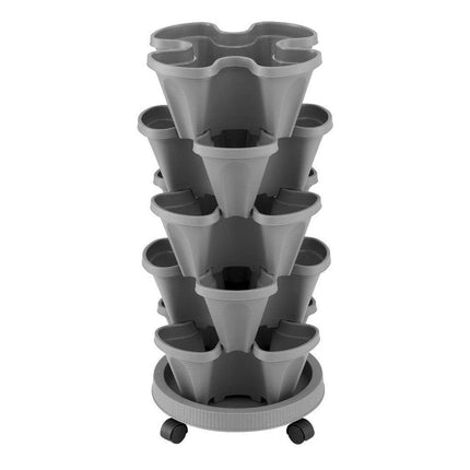 Green Fingers Raised Garden Bed 5 Tier Vertical Garden Grey Strawberry Stackable Planters Herbs Petunias.