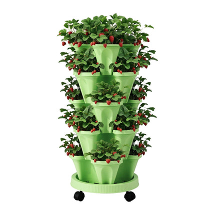 Green Fingers Garden Bed 5 Tier Vertical Garden Grey Strawberry Stackable Planters Herbs Light Green.