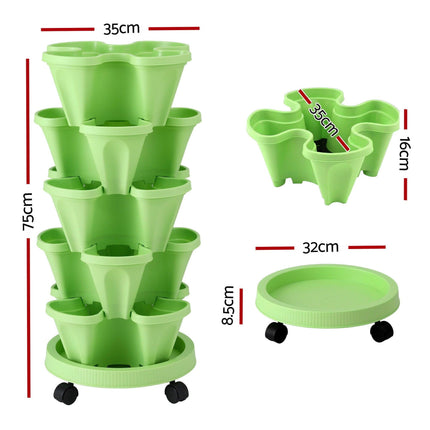 Green Fingers Garden Bed 5 Tier Vertical Garden Grey Strawberry Stackable Planters Herbs Light Green.