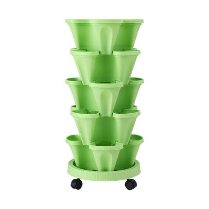 Green Fingers Garden Bed 5 Tier Vertical Garden Grey Strawberry Stackable Planters Herbs Light Green.
