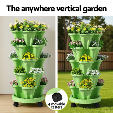 Green Fingers Garden Bed 5 Tier Vertical Garden Grey Strawberry Stackable Planters Herbs Light Green.