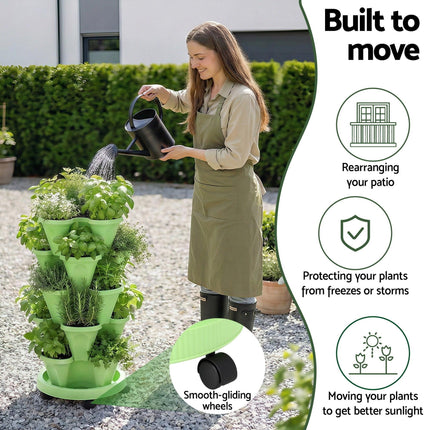 Green Fingers Garden Bed 5 Tier Vertical Garden Grey Strawberry Stackable Planters Herbs Light Green.