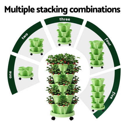 Green Fingers Garden Bed 5 Tier Vertical Garden Grey Strawberry Stackable Planters Herbs Light Green.