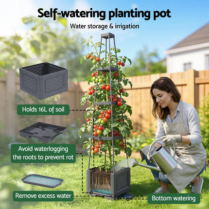 Green Fingers Self Watering Planter with Trellis Adjustable Height Modular Tomato Box 4 Layer 140cm.