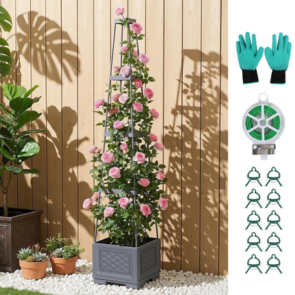 Green Fingers Self Watering Planter with Trellis Adjustable Height Modular Tomato Box 4 Layer 140cm.