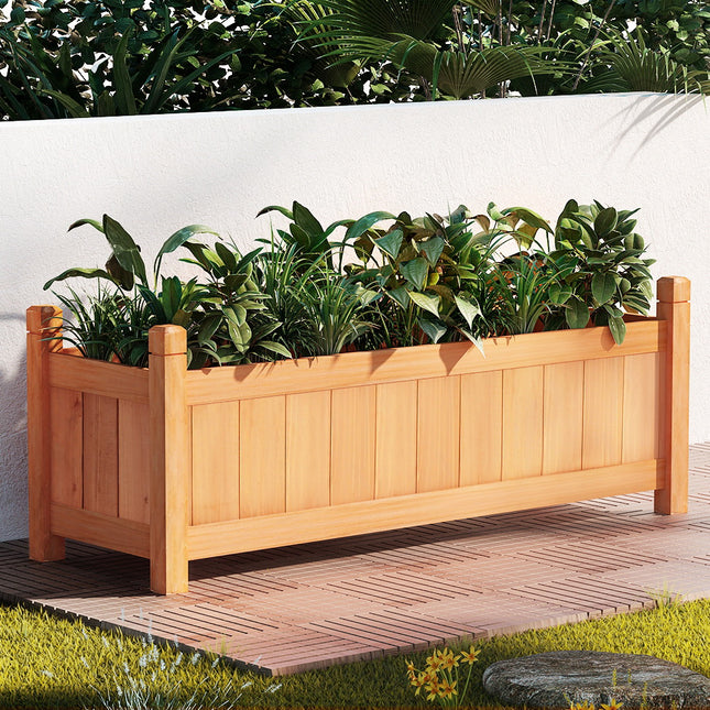 Green Fingers Garden Bed 90x30x33cm Wooden Planter Box Raised Container Growing.