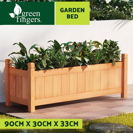 Green Fingers Garden Bed 90x30x33cm Wooden Planter Box Raised Container Growing.