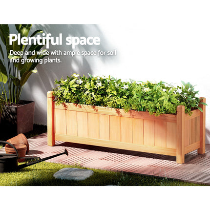 Green Fingers Garden Bed 90x30x33cm Wooden Planter Box Raised Container Growing.