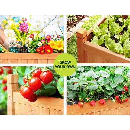 2x Green Fingers Raised Garden Bed 90x30x33cm Wooden Planter Box Raised Container Growing.