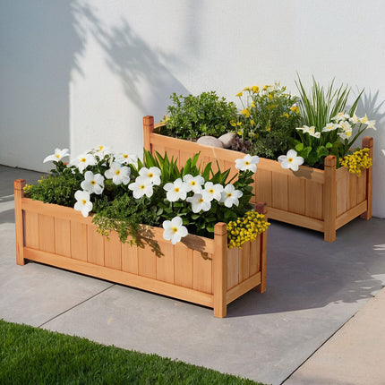 2x Green Fingers Raised Garden Bed 90x30x33cm Wooden Planter Box Raised Container Growing.
