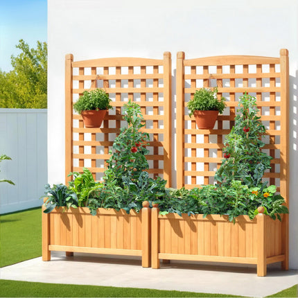 Green Fingers 2X Garden Bed Wooden 64x35x115cm Planter Raised Box Container Trellis.
