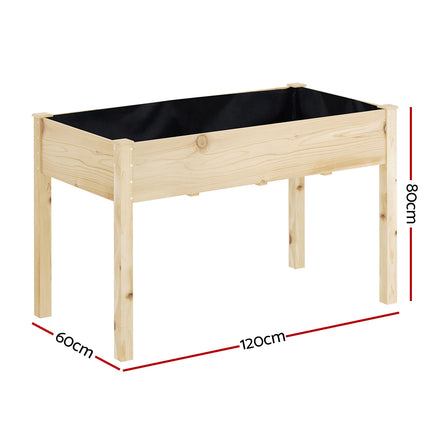 Green Fingers Garden Bed Elevated 120x60x80cm Wooden Planter Box Raised Container.