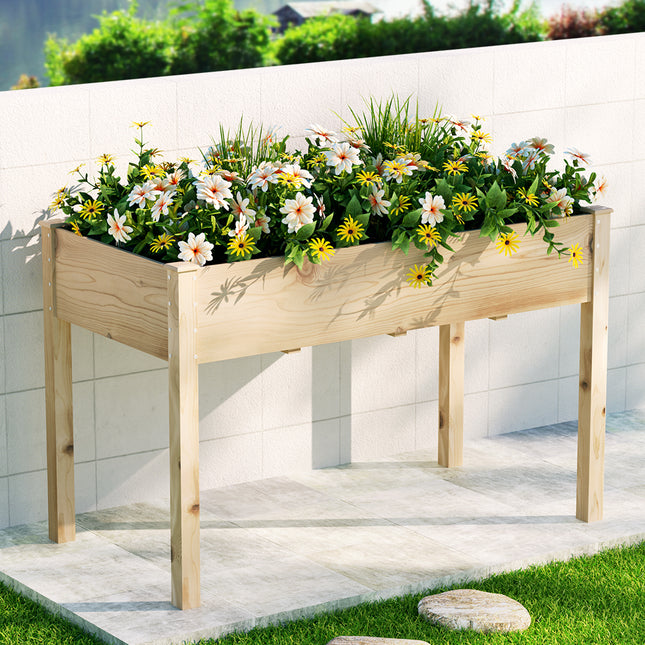 Green Fingers Garden Bed Elevated 120x60x80cm Wooden Planter Box Raised Container.