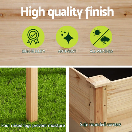 Green Fingers Garden Bed Elevated 120x60x80cm Wooden Planter Box Raised Container.