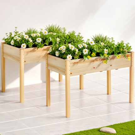 Green Fingers Raised Garden Bed 2x Elevated 120x60x80cm Wooden Planter Box Container.