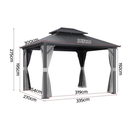 Instahut Gazebo 3x3.65m Canopy Outdoor Steel Frame Patio Tent Curtains Marquee Grey.