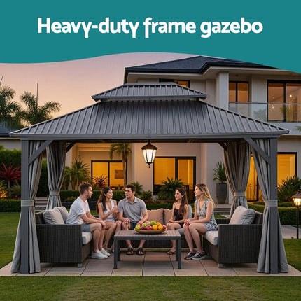 Instahut Gazebo 3x3.65m Canopy Outdoor Steel Frame Patio Tent Curtains Marquee Grey.