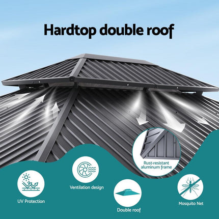 Instahut Gazebo 3x3.65m Canopy Outdoor Steel Frame Patio Tent Curtains Marquee Grey.