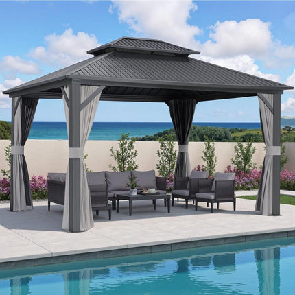 Instahut Gazebo 3x3.65m Canopy Outdoor Steel Frame Patio Tent Curtains Marquee Grey.