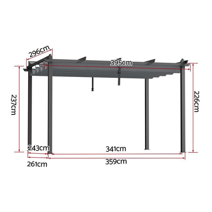 Instahut Gazebo Outdoor Garden Pergola Aluminium Frame Adjustable Canopy 3x4m Grey.