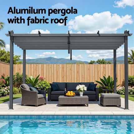 Instahut Gazebo Outdoor Garden Pergola Aluminium Frame Adjustable Canopy 3x4m Grey.