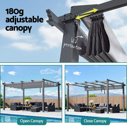 Instahut Gazebo Outdoor Garden Pergola Aluminium Frame Adjustable Canopy 3x4m Grey.