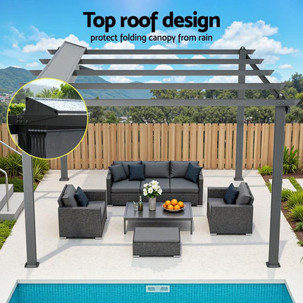 Instahut Gazebo Outdoor Garden Pergola Aluminium Frame Adjustable Canopy 3x4m Grey.
