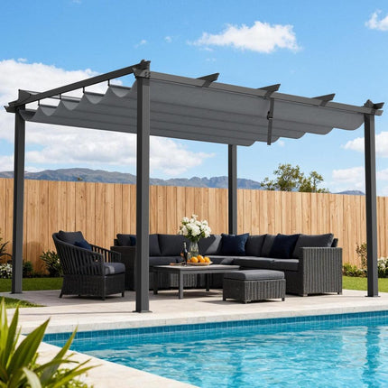 Instahut Gazebo Outdoor Garden Pergola Aluminium Frame Adjustable Canopy 3x4m Grey.