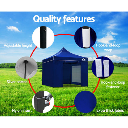 Instahut Gazebo Pop Up Marquee 3x3 Folding Tent Wedding Gazebos 500D Oxford Blue.