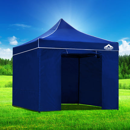 Instahut Gazebo Pop Up Marquee 3x3 Folding Tent Wedding Gazebos 500D Oxford Blue.