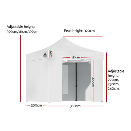 Instahut Gazebo Pop Up Marquee 3x3 Folding Tent Wedding Gazebos 500D White.