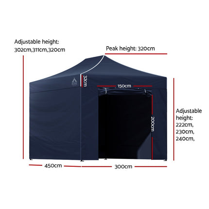 Instahut Gazebo 3x4.5 Pop Up Marquee Folding Tent Wedding Gazebos Camping Outdoor Shade Canopy Navy.